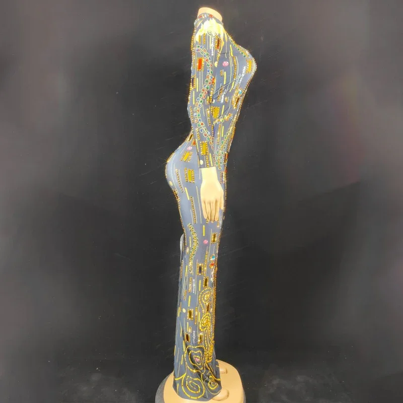 다채로운 스팽글 라인 석 드레스 여성 생일 축하 의상 무대 쇼 저녁 댄스 파티 드레스 축제 복장 XS6233