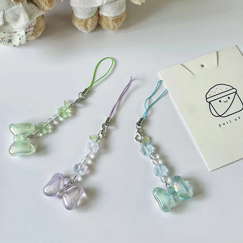 

Lovely Bowknot Phone Lanyard Aesthetic Phone Chain Girly Cute Beaded Mobile Phone Straps Bow Keychain