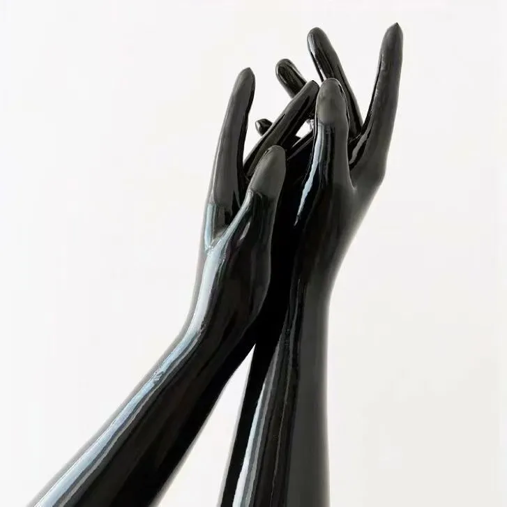 

Long black Malaysian latex kigurumi five finger sexy fit Zentai party outfit long gloves Cosplay costume for men and women