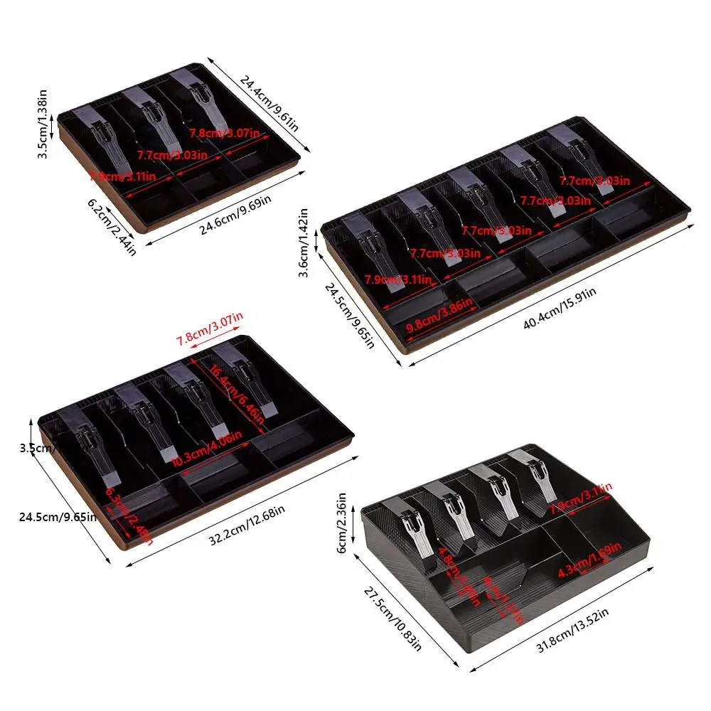Multi-grids Cashier Box Multifunctional Plastic Clip Drawer Cash Tray Compartments for Money Storage Black Drawer Insert Tray