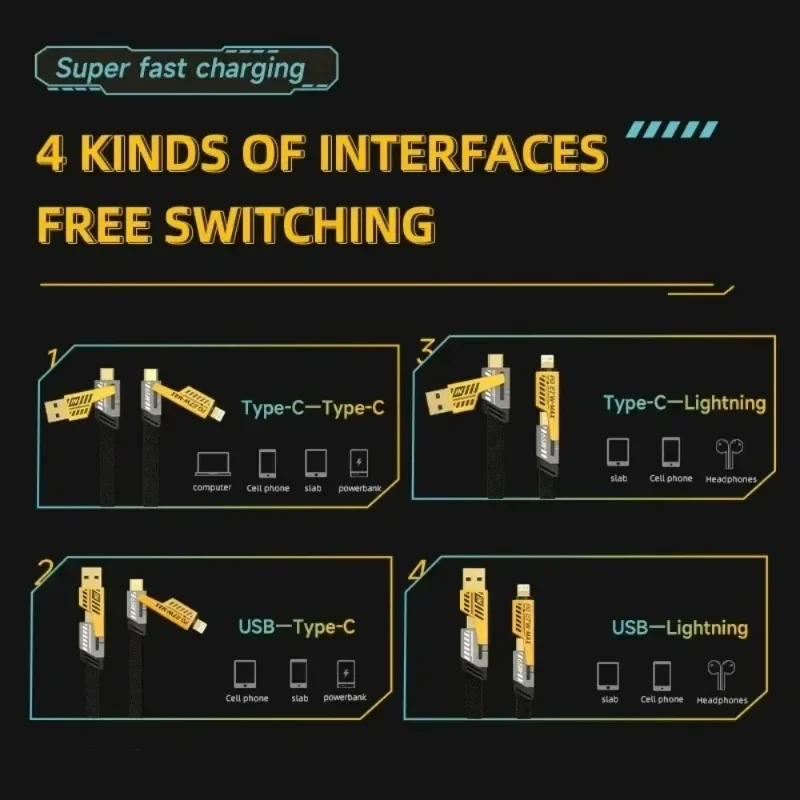 Multifunctional 4in1 USB Type C 65W PD Fast Charging Cable Data Wire For  Fast Charger Data Cord image 5