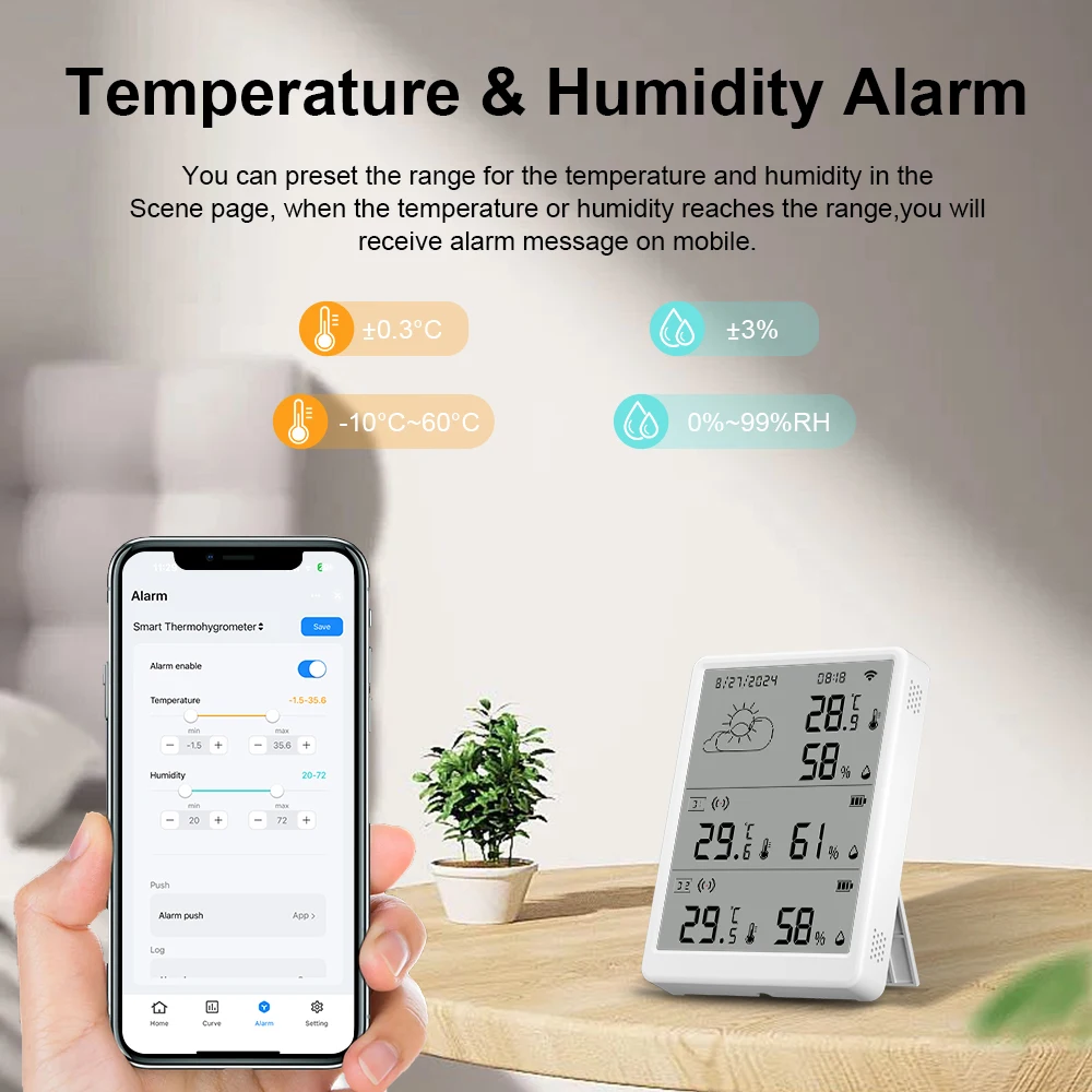 محطة الطقس RF433 ميزان حرارة الغرفة الداخلي اللاسلكي الرقمي واي فاي درجة الحرارة الرطوبة أجهزة استشعار خارجية متعددة الحياة الذكية