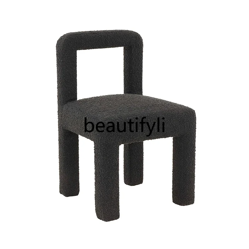 Simple soft bag dining chair cream style Nordic modern lamb wool makeup stool household chair