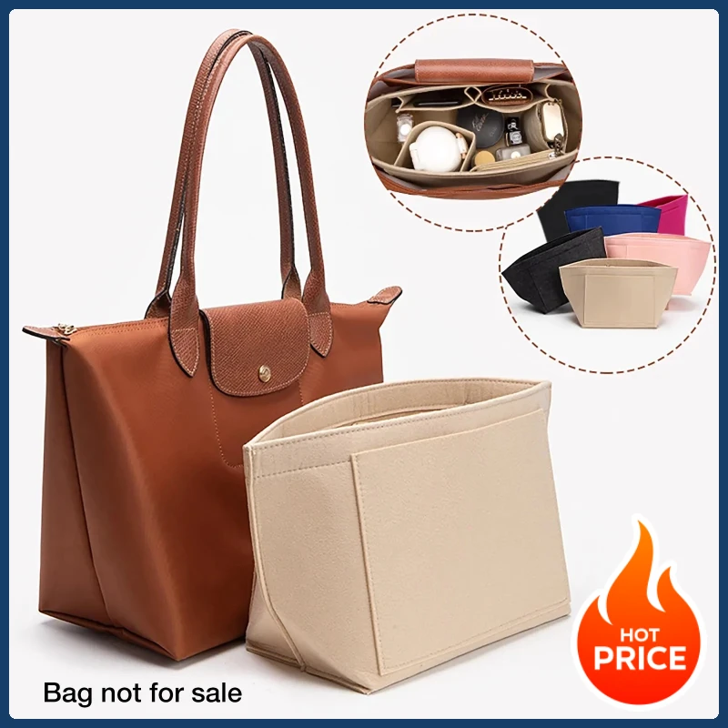 Large capacity felt insert bag suitable for Longchamp handbags, inner lining bag supports travel, portable insert wallet storage