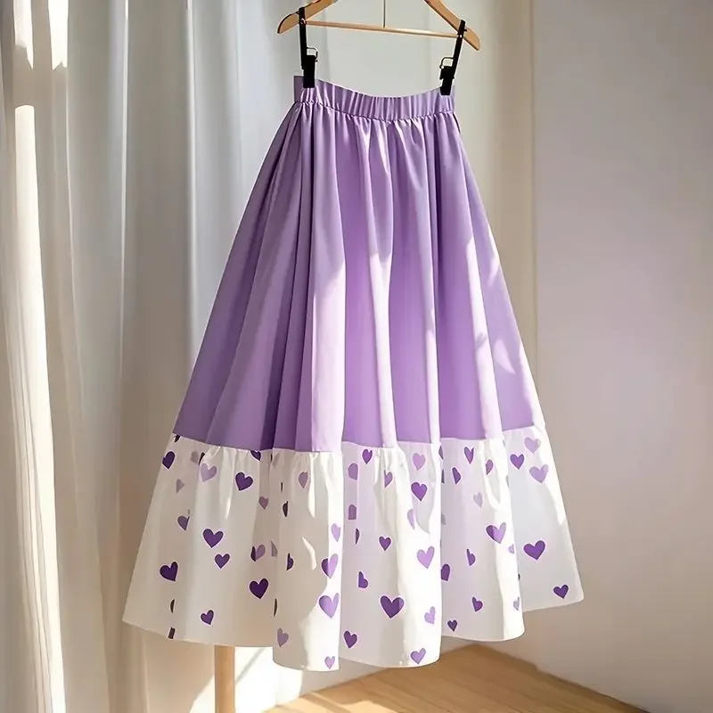 

Purple Spliced love Drooping A-line Skirt Early Autumn New Style for Women's High-end and Beautiful Skirt
