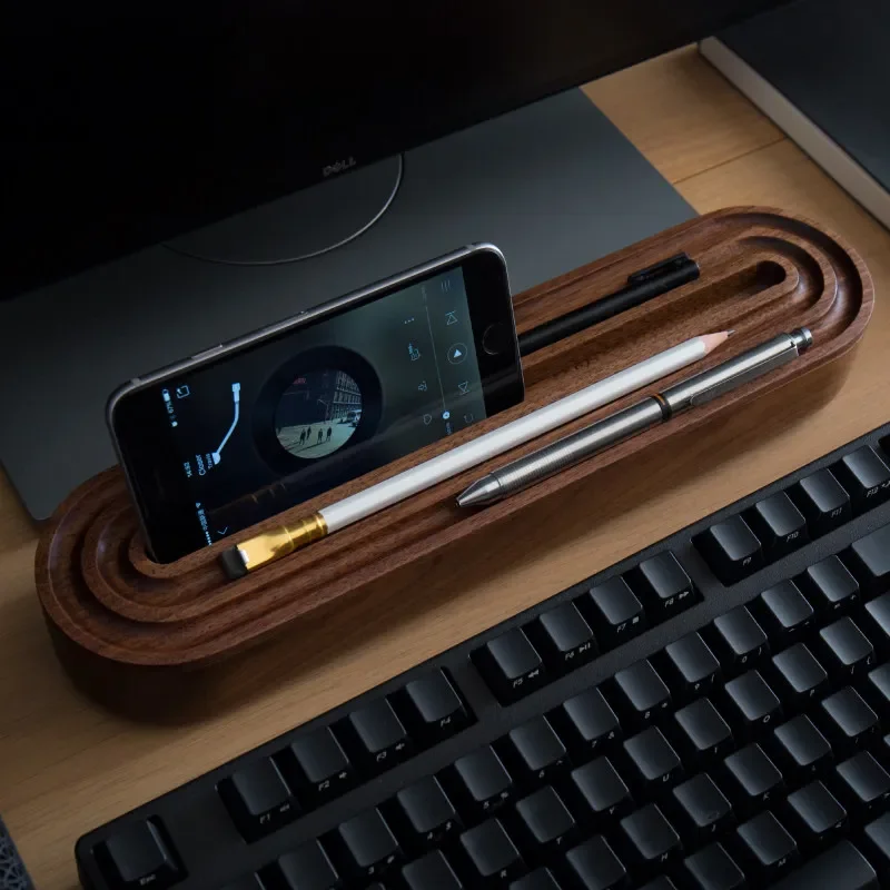 Paperclip Style Wooden Storage Box Black Walnut Pen Holder for Desk Pencil Case Office Desktop Catchall Tray Organizer