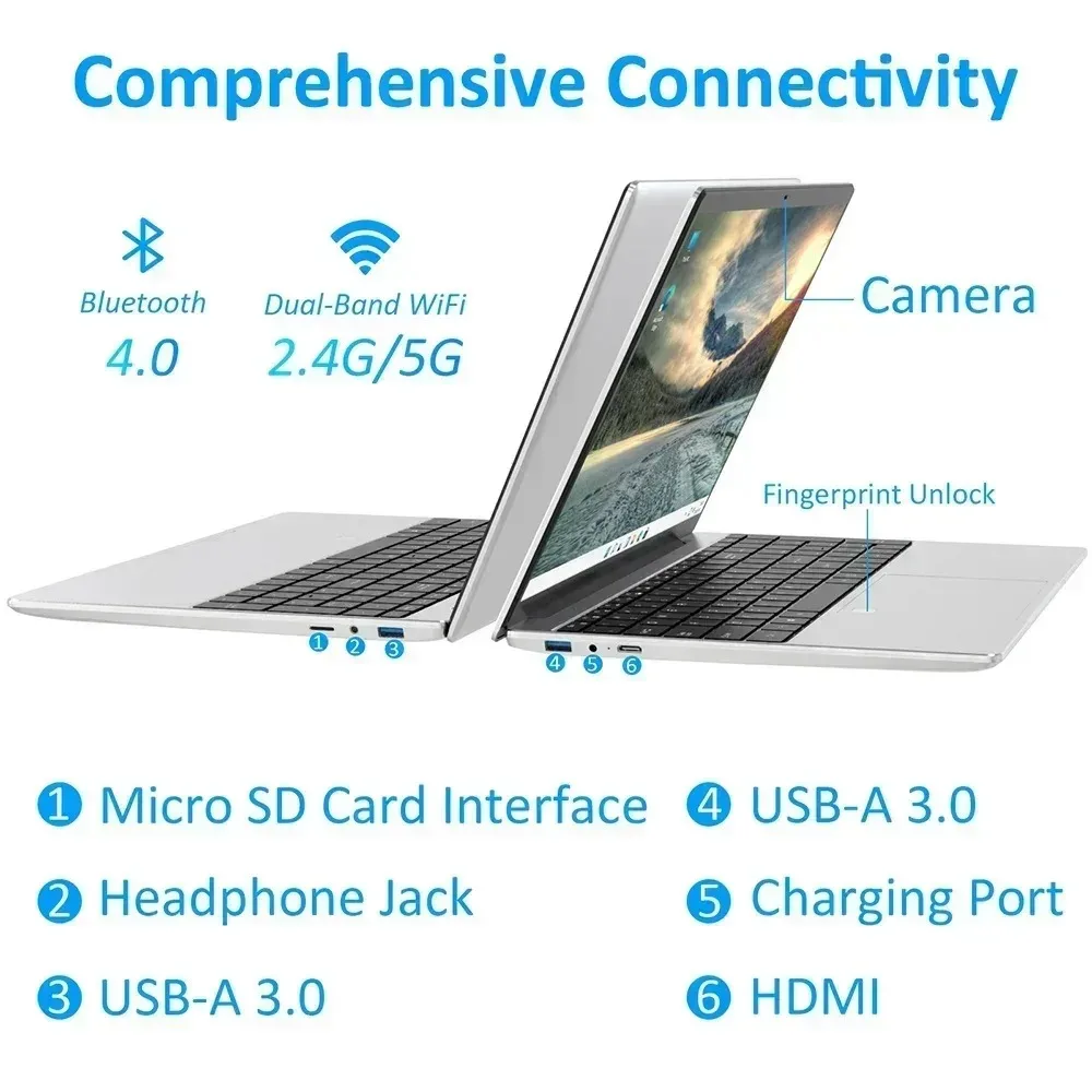 15.6 Inch Laptop 32GB Ram 2TB SSD Windows 11 Notebook Pc Gamer N95 Office Computer with Backlit Fingerprint Wifi Camera