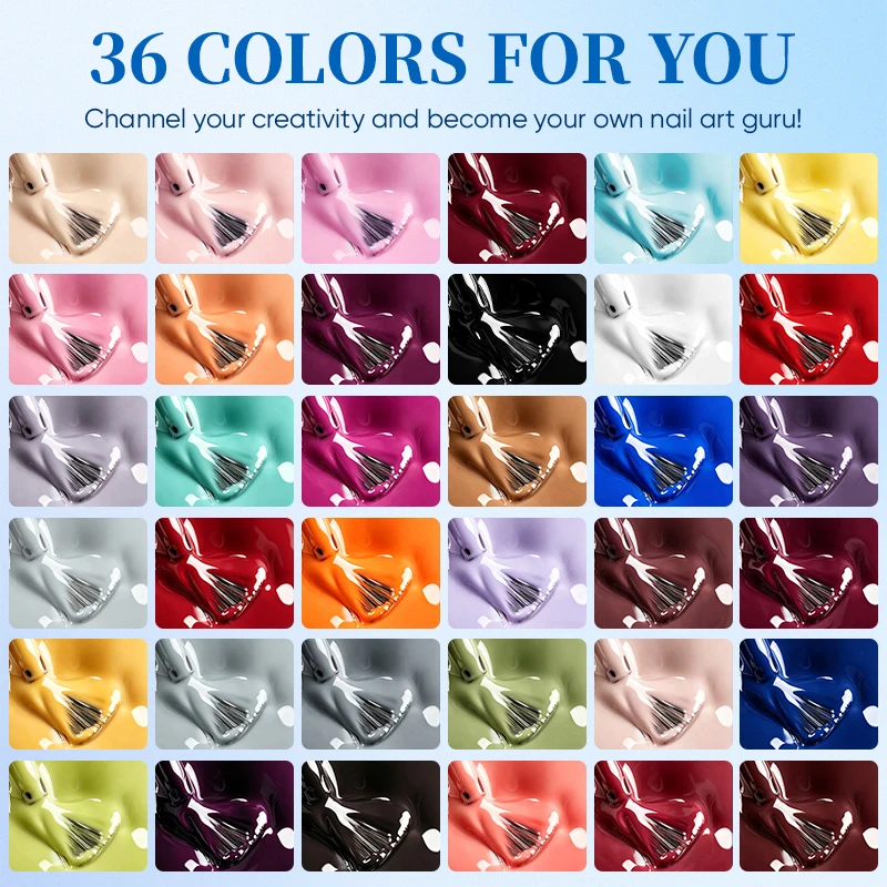 42 pcs Gel Nail Polish Set，36 Colors Gel Polish Kit With Base Coat ,Glossy, Matte, Golden, And Glitter Top Coat Nail Polish Set