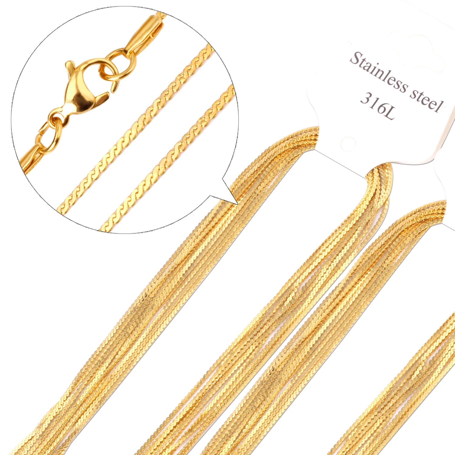 LUXUSTEEL Width 1mm Weave Snake Chains Necklace Golden Color 10Pcs/Lots 316L Stainless Steel Chain Jewelry For Women/Men DIY