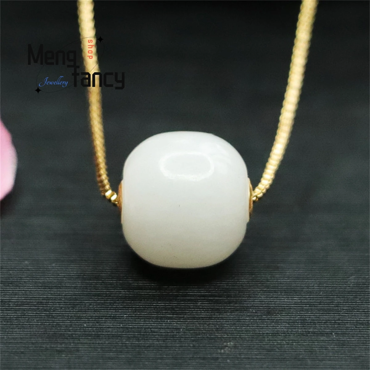 

Natural 18k Gold Inlaid With Hetian Yulu Old Style Bead Necklace Charm Generous Fashion Versatile Exquisite Best Selling Jewelry