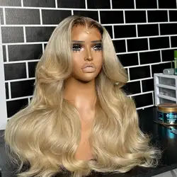 Top Quality Soft Natural Real Synthetic Hair Lace Front Wigs for Black Women Glueless Ombre Platinum Blonde Wavy Lace Wigs