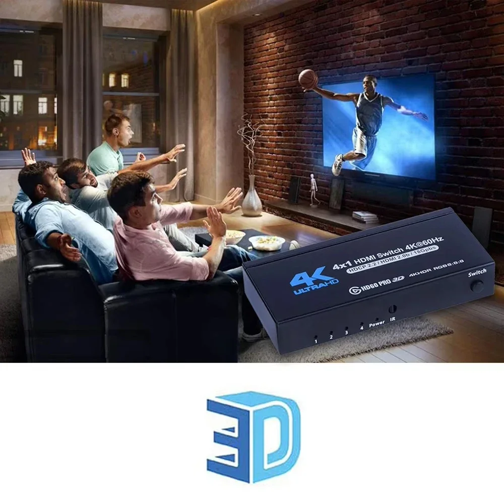 4 Port HDMI Switch version2.0 4K@60Hz HDMI 2.0 4x1  5X1 Switch Switcher Audio Video Converter 7 in 1 out Support HDR & HDCP 2.2