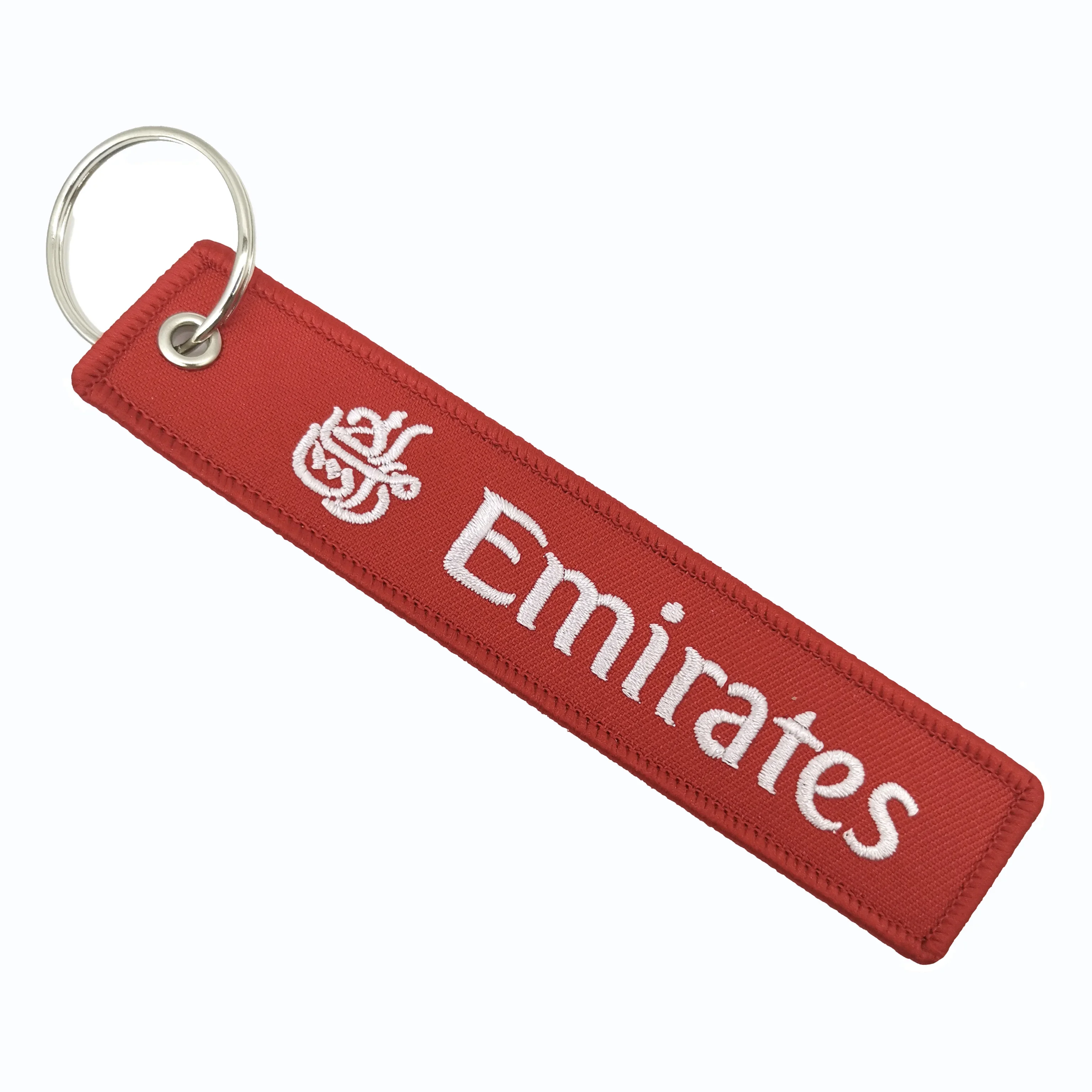 

1 PC Red Emirates Fashion Trinkets Double Sided Embroidered Key Chain Metal Ring Key Chain for Flight Crew Motorcycle Key Chain