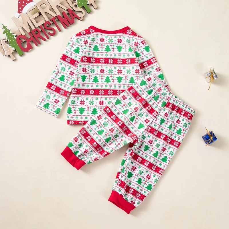 

Christmas Girls Pants Set Printed Christmas Tree Long SleeveTLong Sleeve Shirt and Pants2Holiday Party Dress Set