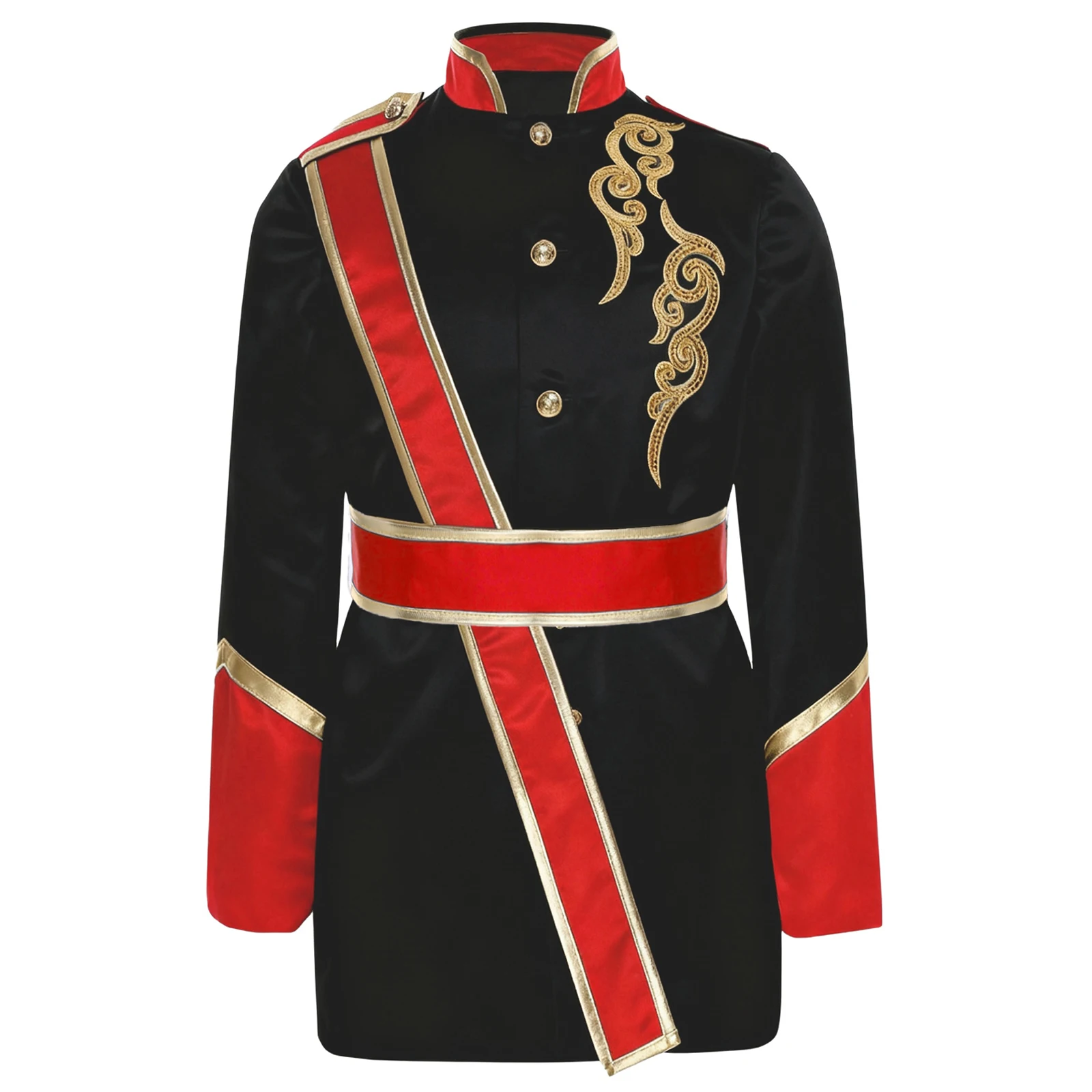 

Kids Drummer Marching Band Costume Sequins Long Sleeve Front Buttons Outwear Jacket with Press Buttons Waistbelt Guard Cosplay