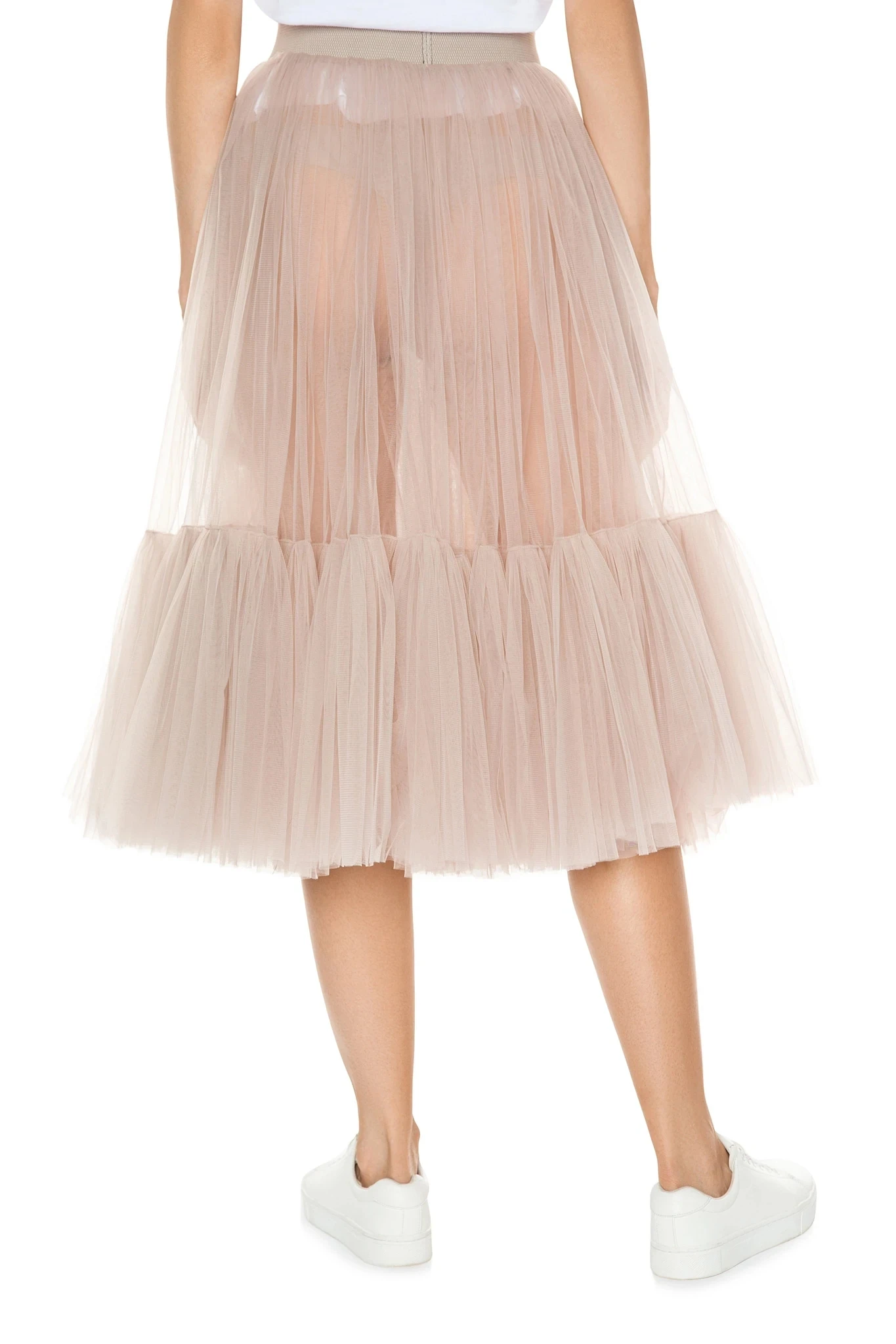 High Street Nude Color See Thru Tulle gonne drappeggiato polpaccio A-line gonna in Tulle donna gonna lunga in Tulle modesto nuovo