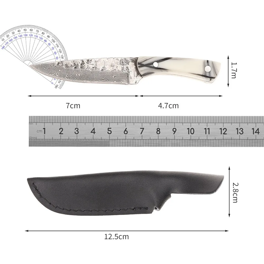 Forged Damascus grain straight knife self-defense knife car-mounted mini pocket knife one steel sharp fruit knife