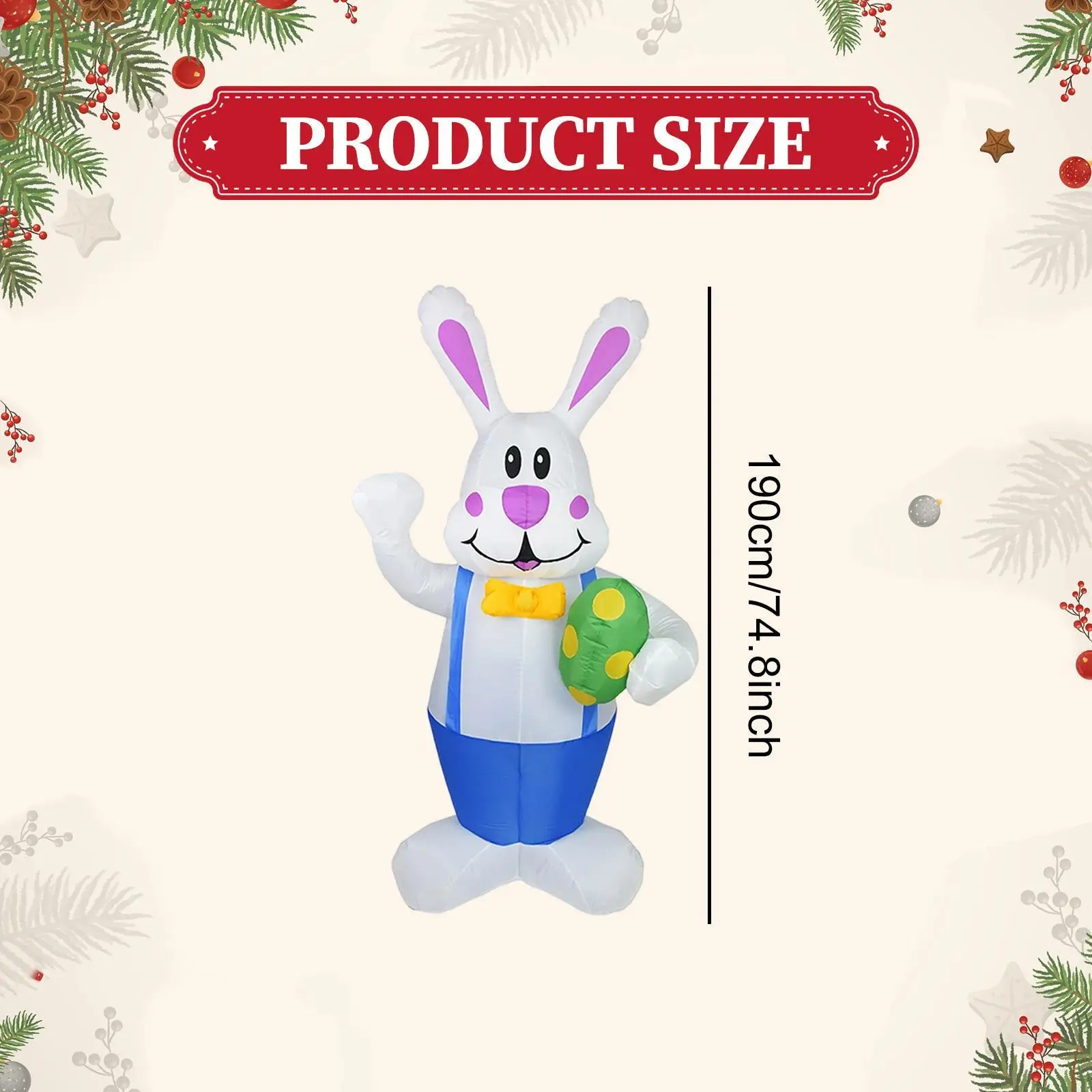 Weatherproof Easter Inflatable Bunny with Lights Outdoor Scene Layout Bunny Party Decoration for Backyard Lawn