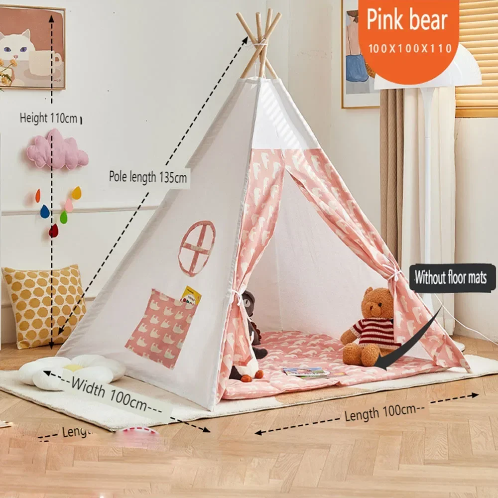 Children\'s Tent Teepee Tent for Kids Portable Tipi Infantil House for Kids Play House Kids Tents LED Lights Decoration Carpet