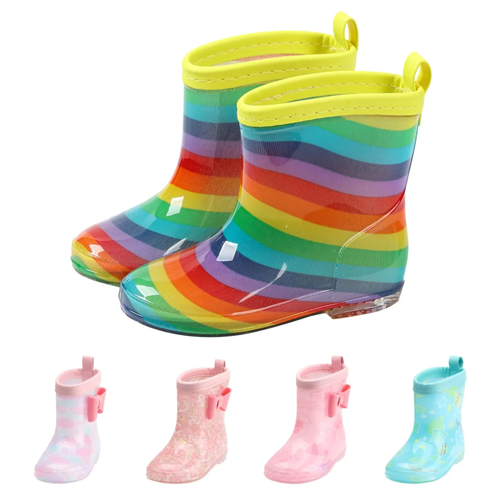 

Lightweight Baby Boys Girls Water Shoes Rain Boots Kids PVC Rubber Non-slip Waterproof Four Seasons Shoes Children Rainboots