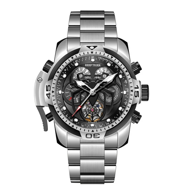 

Reef Tiger Men Luxury Watch Automatic Watches Mechanical Wristwatch 100M Waterproof Sapphire Luminous RGA3532 Steel Strap