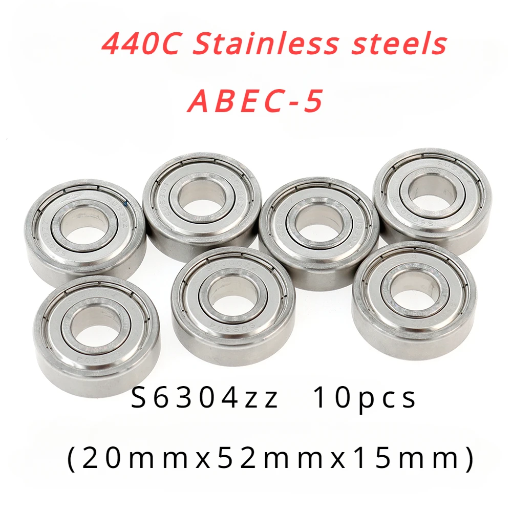 

440C Stainless Steel Veekaft High Precision ABEC-5 Deep Groove Ball Bearings S6304zz Size 20mmx52mmx15mm 10pcs