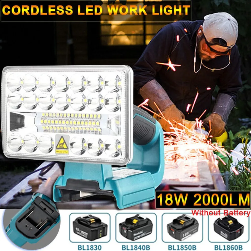 18W Cordless LED Work Light for Makita 18v Li-ion Battery 2000LM Portable Jobsite Lighting Spotlight FloodLight with USB Port