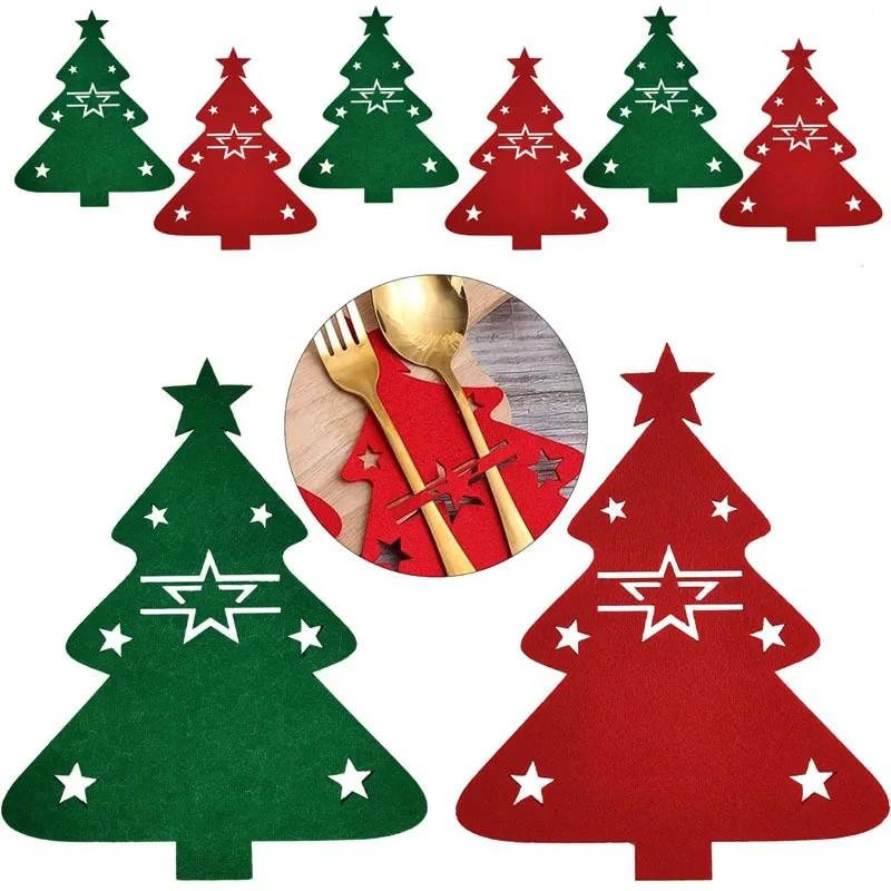 6/12Pcs Weihnachten Baum Besteck Halter Taschen Messer Folk Halter Taschen Filz Geschirr Dekoration Abendessen Besteck Besteck Abdeckungen – Detail 3