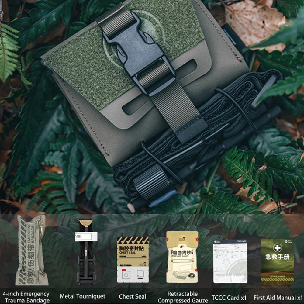 

IFAK Tactical First Aid Pouch Set with Tourniquet Chest Seal Gauze Card Holder Compact MOLLE Medical Kit Outdoor EDC Trauma Kit