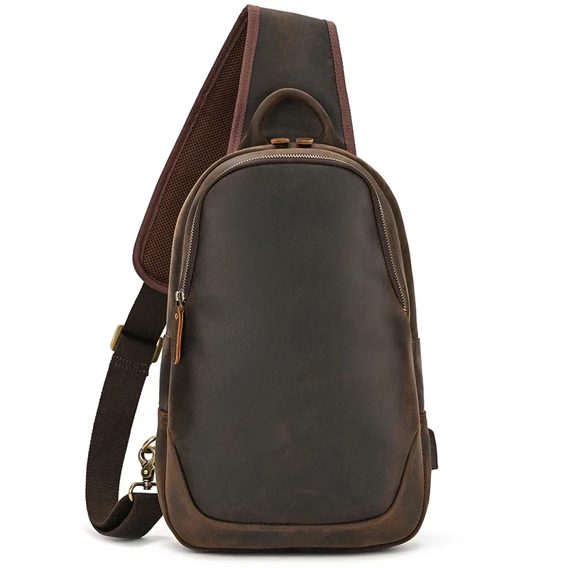 

Men's Chest Bags Leather Packs Bag Chest Pack Usb Cable Crossbody Bag Outdoor Sports Bagpack Single Shoulder Anti Theft Bag Male
