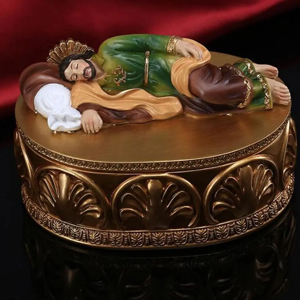 Resin Crafts Religious Figurine Sleeping Statue Carved Painting Religious Jewelry Box Delicate Jewelry Box Ornaments