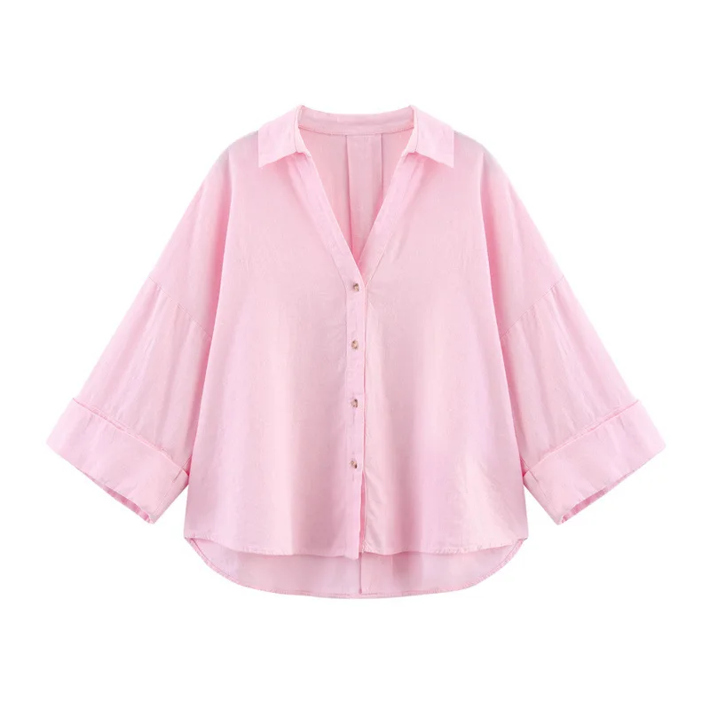 

2025 Spring/summer New Fashion Women's Casual Versatile Turn-down Collar Striped Wide Sleeve блузки Shirt Top Ropa Mujer