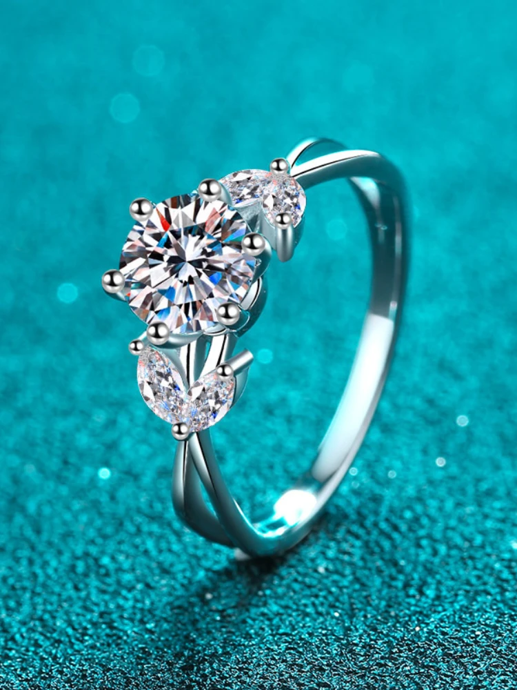 MoisaLuxe Official Store GRA Moissanite Plata Sterling 925 Silver Women's Pt950 Gold-plated Moissanite Meson Wedding Ring