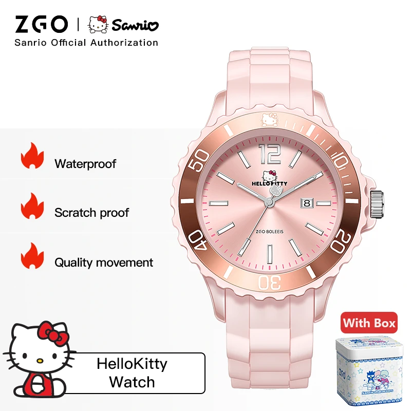 ZGO x Sanrio Hello Kitty Women Watch Waterproof Luminou Quartz Watch Girls Students Watches Ins Wrist Watch Birthday Gift 5341