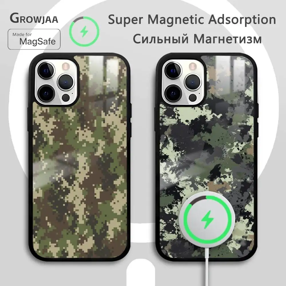 

Camouflage Camo Military Army Phone Case For IPhone 16 15 14 13 12 11 Pro Max Plus Mini Magsafe Mirror Wireless Magnetic Funda