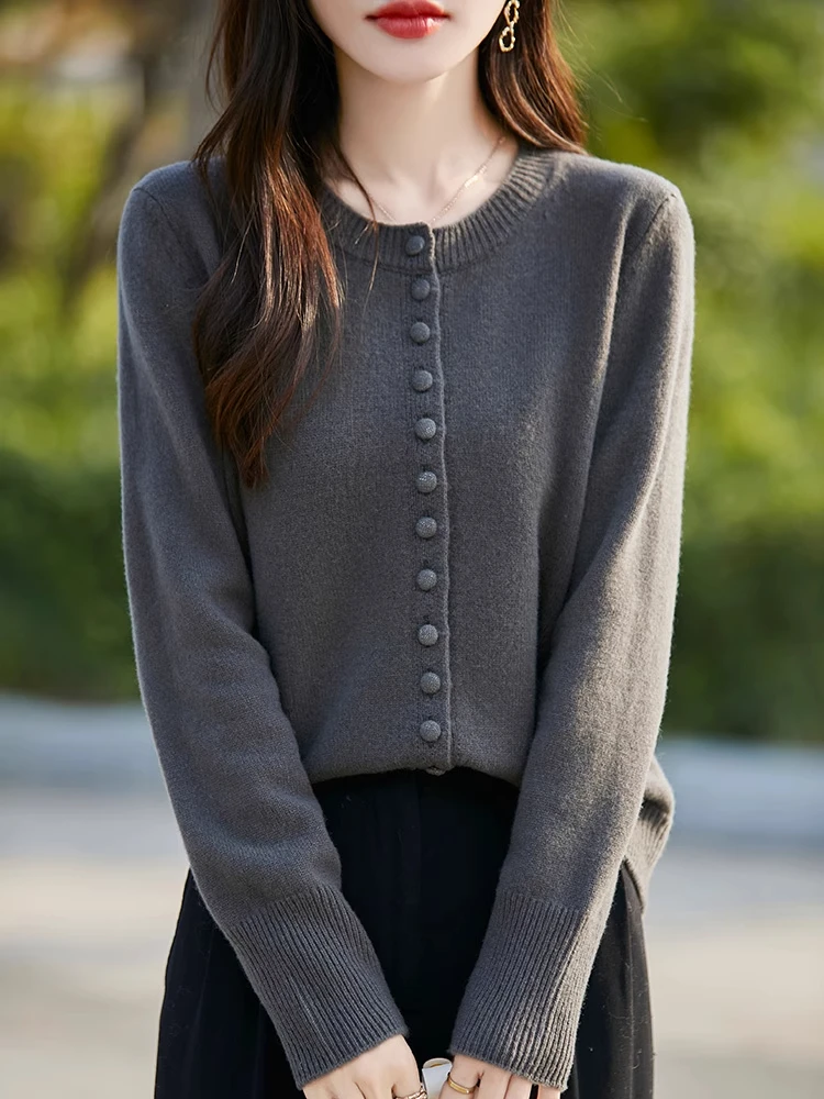 

Женский модный вязаный кардиган Erdos осенне-зимний, с длинными рукавами, круглым вырезом, свободный, повседневный, шерстяной, верхняя одежда