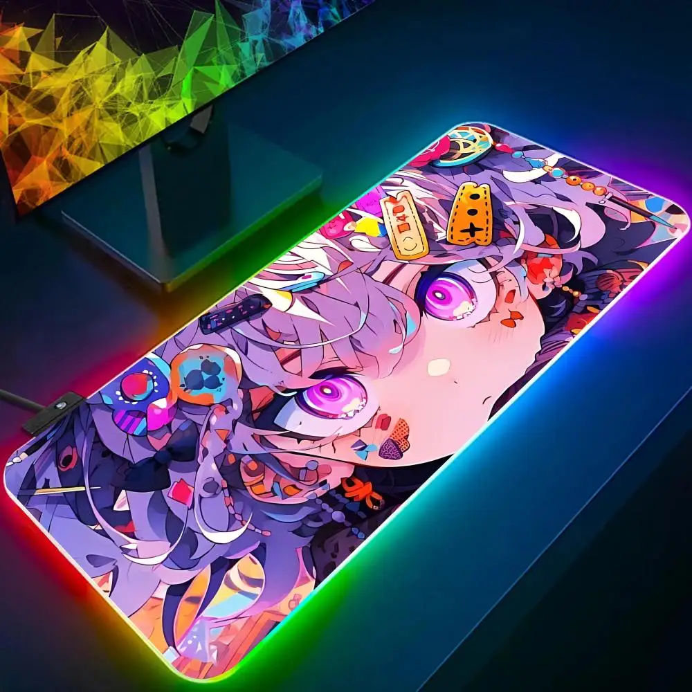 For Kawaii Anime Grils Mouse Pad RGB Glow Personality Picture Custom PC Table Mat Carpet Mat Game Player Dedicated LED