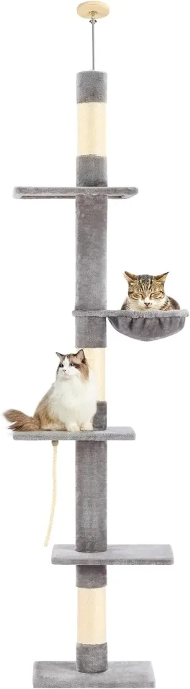 

5-Tier Cat Tree, 89-109 Inch Adjustable Height, Sisal Scratching Post, Provides Cats Vertical Enrichment, Exercise, Privacy