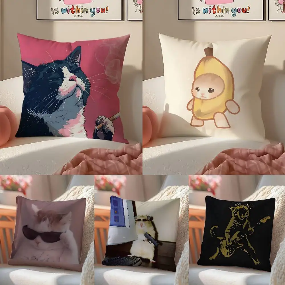 Popular Internet Cute Banana Cat Pillow Case Anti-dustmite Pillowcase Invisible zipper silky short plush Sofa cushion cover