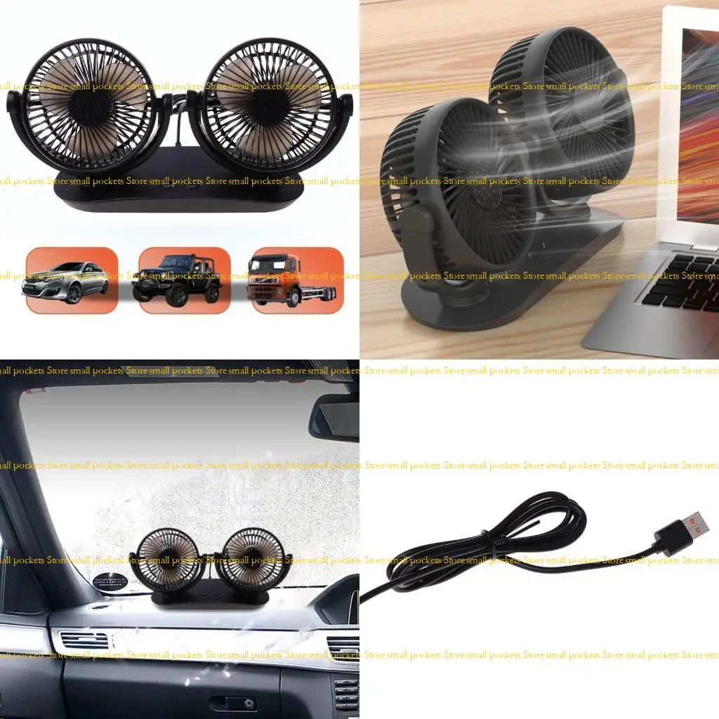 

R1WD 3 Gears Mini Car Cooling Fan Portable Auto Electric Fan Cool USB Powered Rotatable Dual Head Fan for Car Home Desktop
