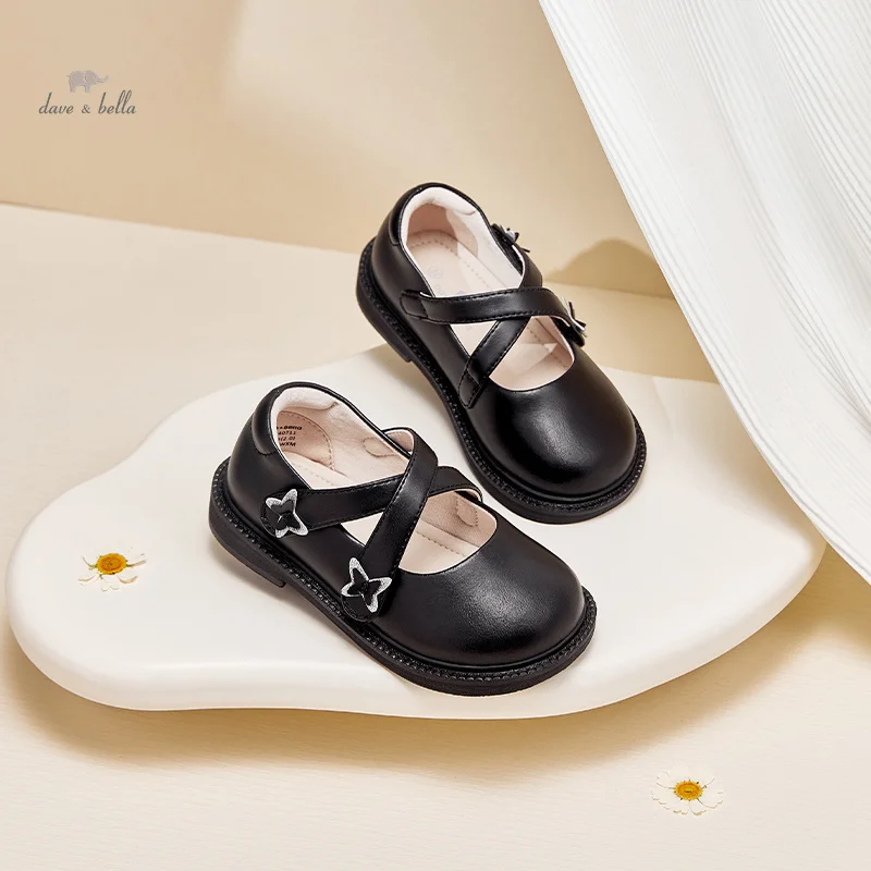 Dave Bella Spring Autumn Children's Leather Shoes Fashion Campus Children's Shoes Black Party Princess Leather Shoes DB3240711