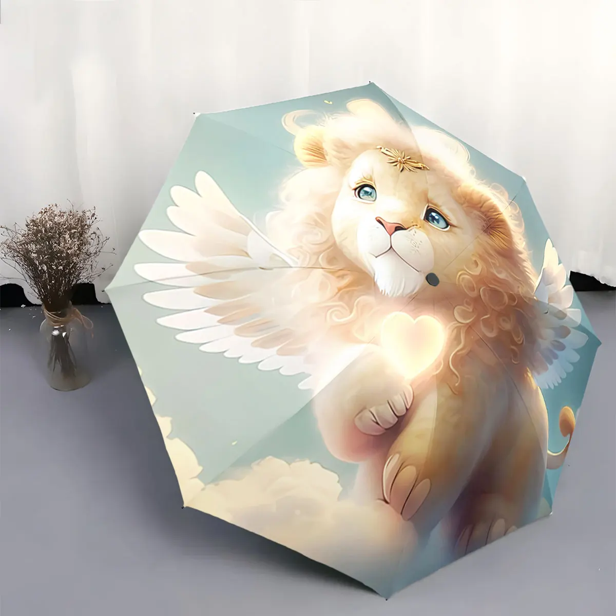 parapluie-portable-impermeable-soleil-et-pluie-motif-artistique-fantastique-lion-aile-tenant-un-cœur-pour-les-voyages-en-exterieur-et-la-plage