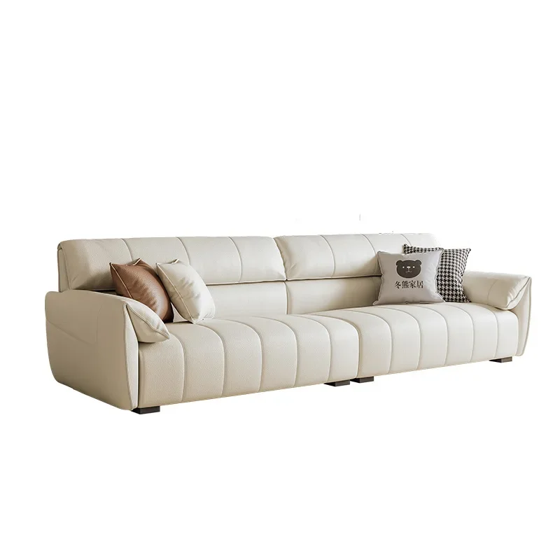 

Nordic modern simple elephant ears cream wind latex straight row sofa first layer cowhide leather
