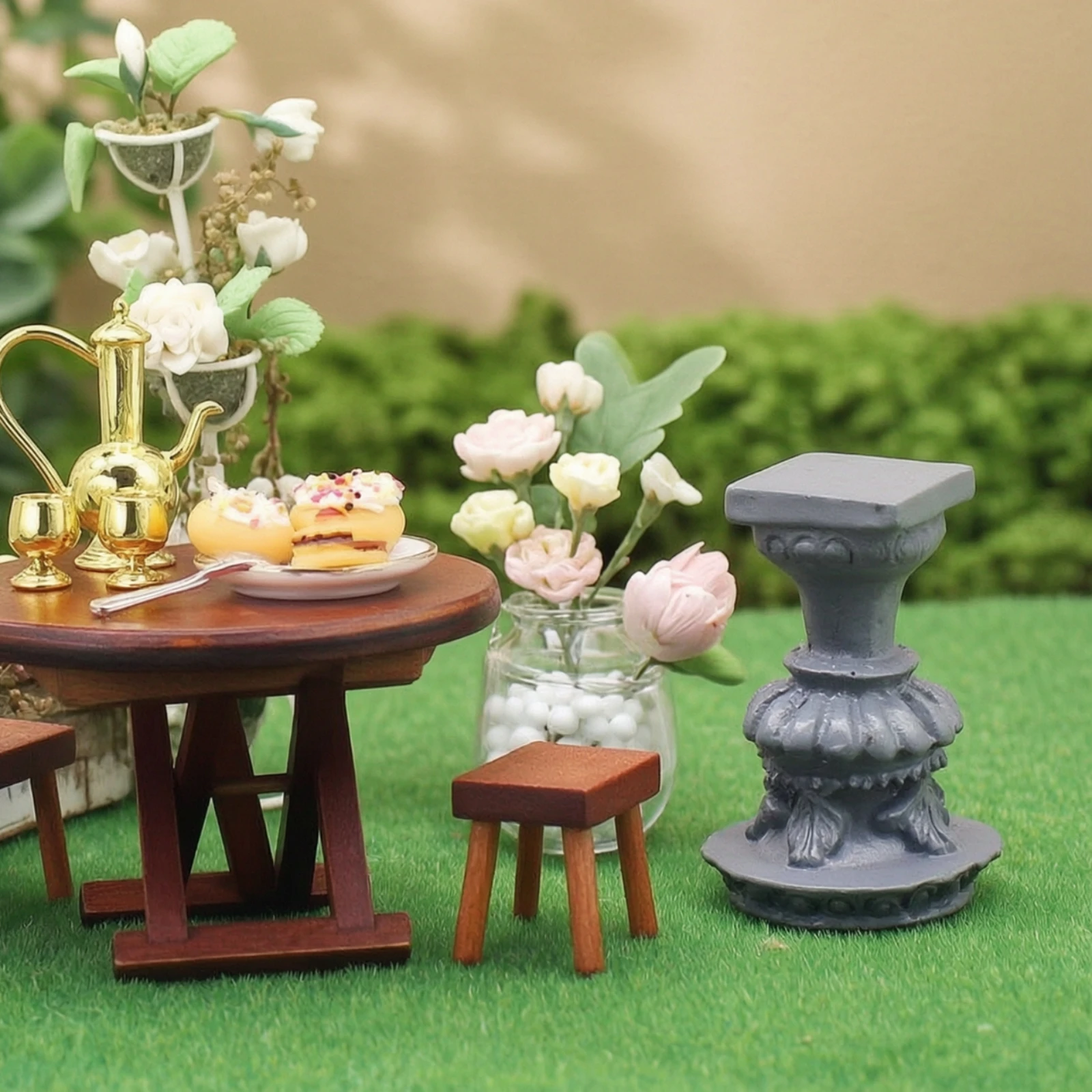 Miniature Fountain Vintage-Inspired Dollhouse Fountain Miniature Column Decorative Dollhouse Accessory Compact for Hobbyists