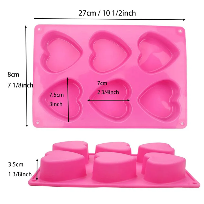 6 Holes Heart Shaped Silicone Mold Chocolate Cake Jelly Pudding Handmade Soap Moulds For Candy Making Art Craft Mould Ice Cube