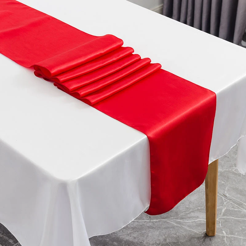 

Nordic style high-end red hotel wedding tablecloth decoration polyester satin coffee table mat satin table runner