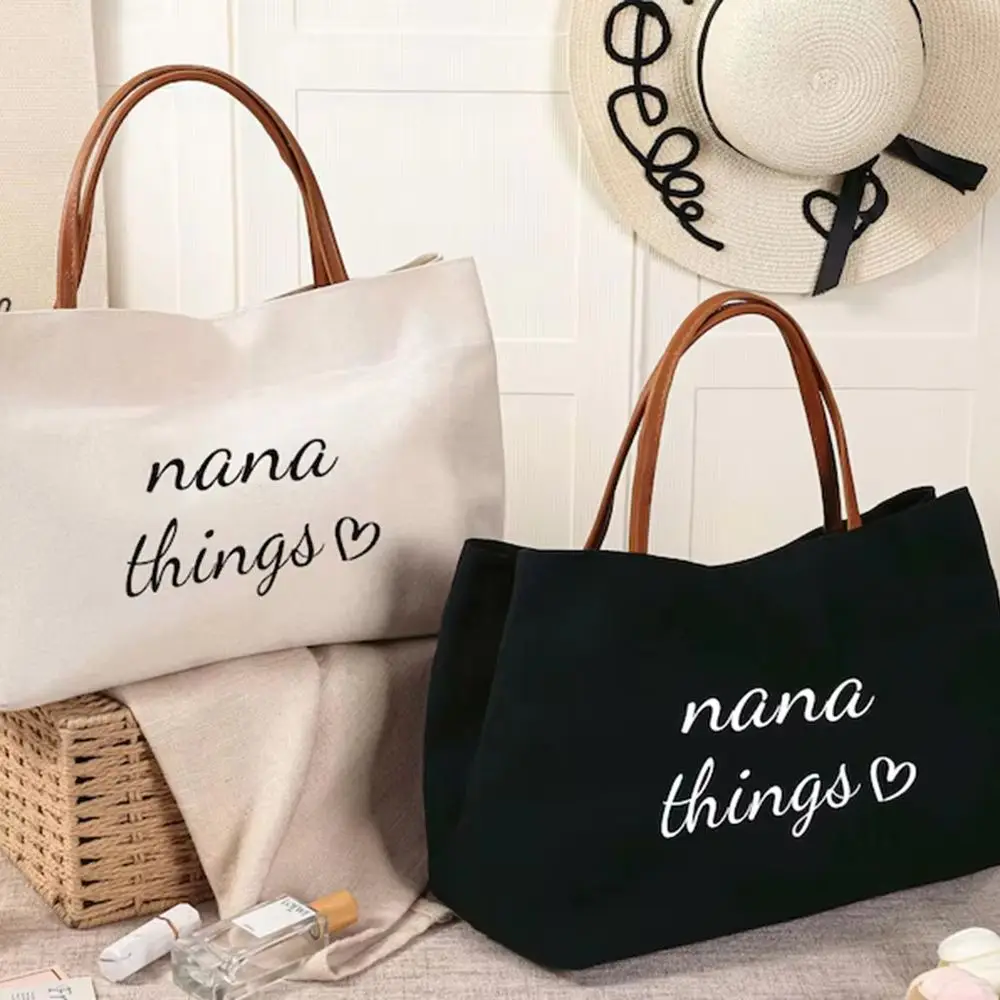 Personalized Grandma Things Tote Bag Minimal Design Nana Things Tote Bag Custom Name Office Ladies Festive Mother's Day Gift