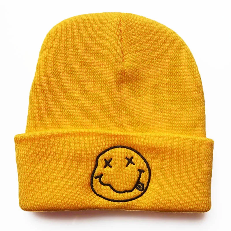 

Men's and women's smiling face embroidered knitted hat cycling warm woolen hat sports cold hat