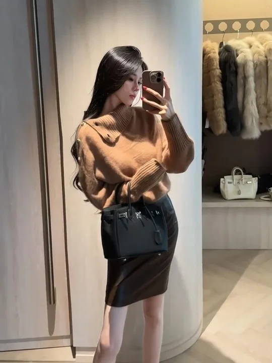 طبطب رقيق محبوك سترة المرأة الخريف الشتاء ثي كسول العلوي سترة Elely Ladylike Sle أعلى الدفء التدفئة #3