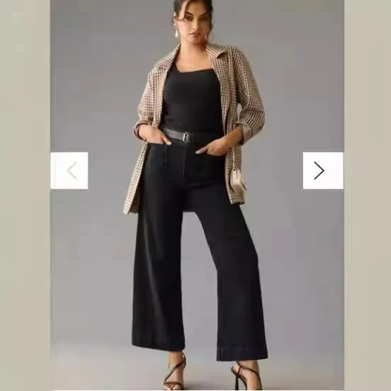 2025 European and American Straight Wide-leg Women's Jeane Large Pocket Design Shows Height and Thinness